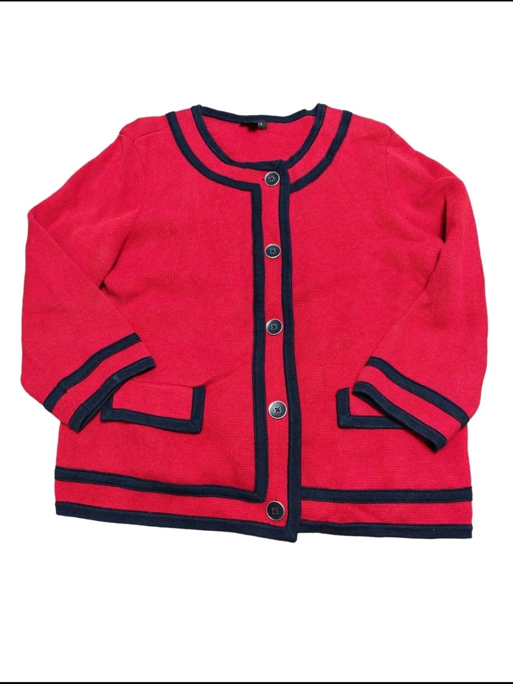 Talbots Women's Red and Navy Knit Cardigan Sweater Blazer Size Medium